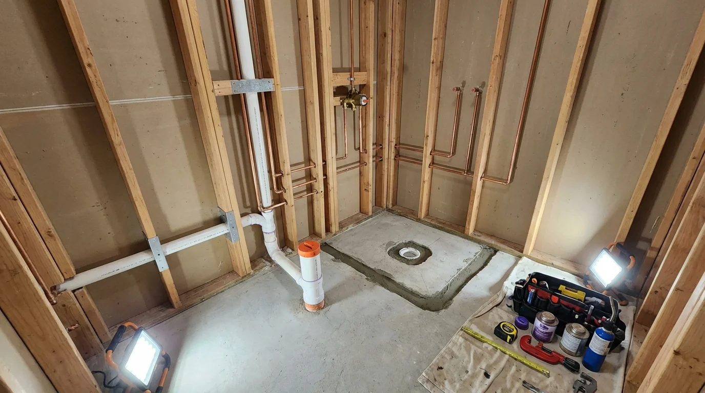 Bathroom rough-in plumbing during remodel by Johns Plumbing LLC in Idalou