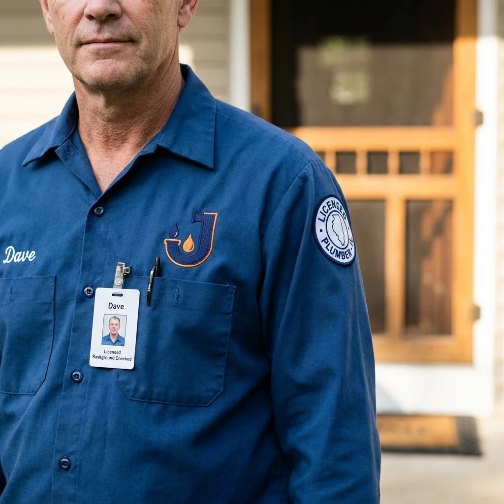 Licensed plumber showing ID badge in Idalou, TX