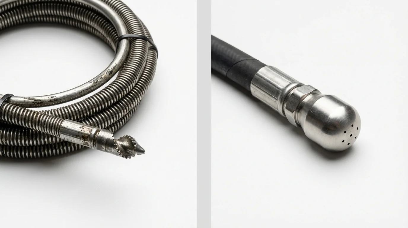 Drain snake cable and hydro jetting nozzle used for drain cleaning in Idalou, TX