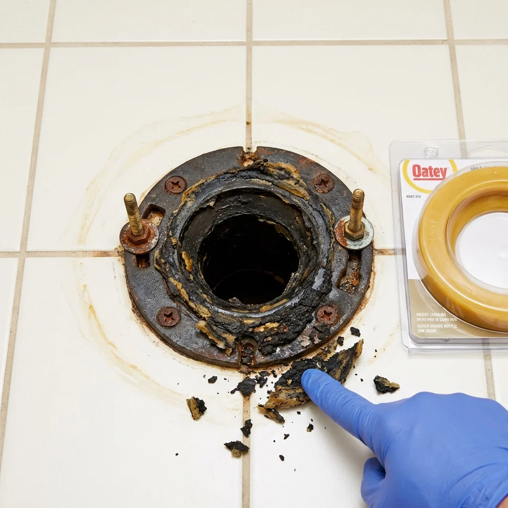 Failed wax ring showing water seepage at the base of a toilet in a Idalou, TX home