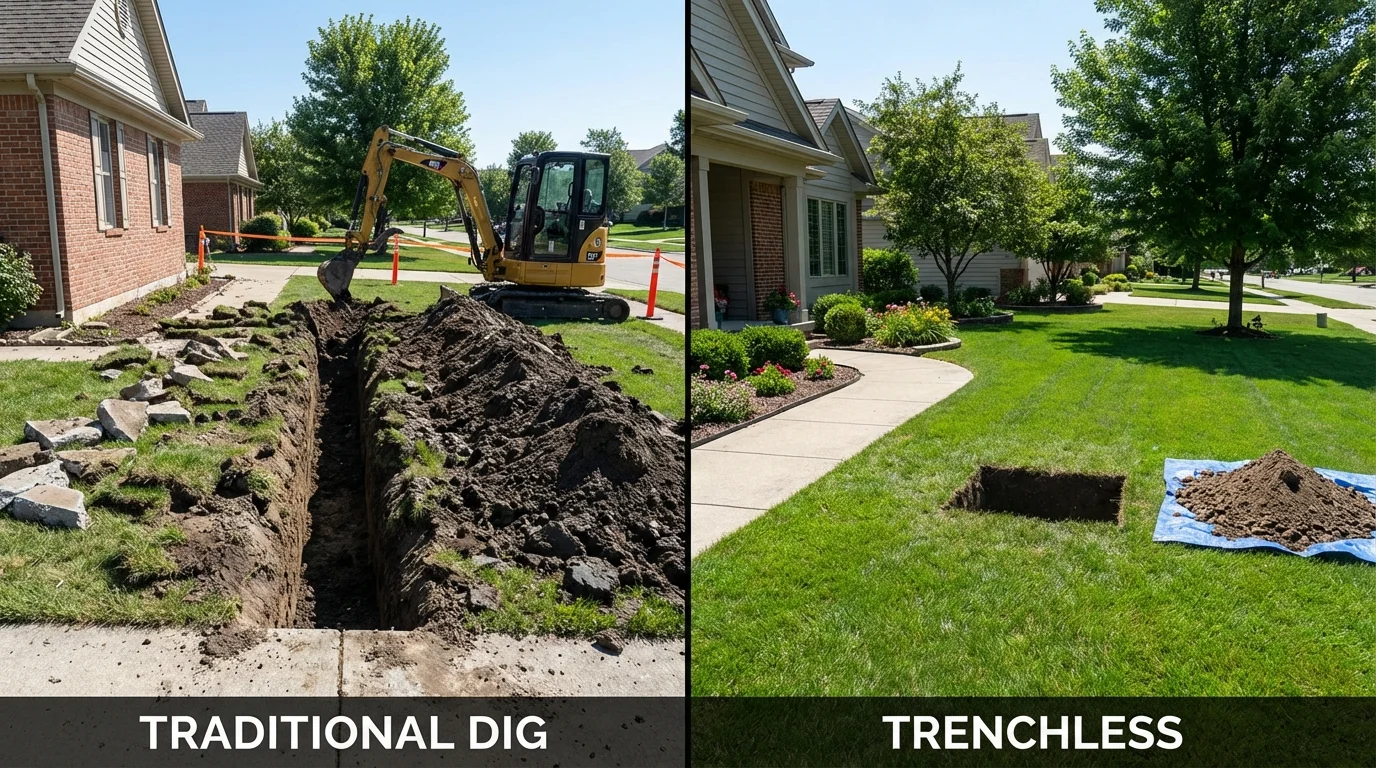 Trenchless sewer repair with minimal yard damage versus traditional excavation in Idalou, TX